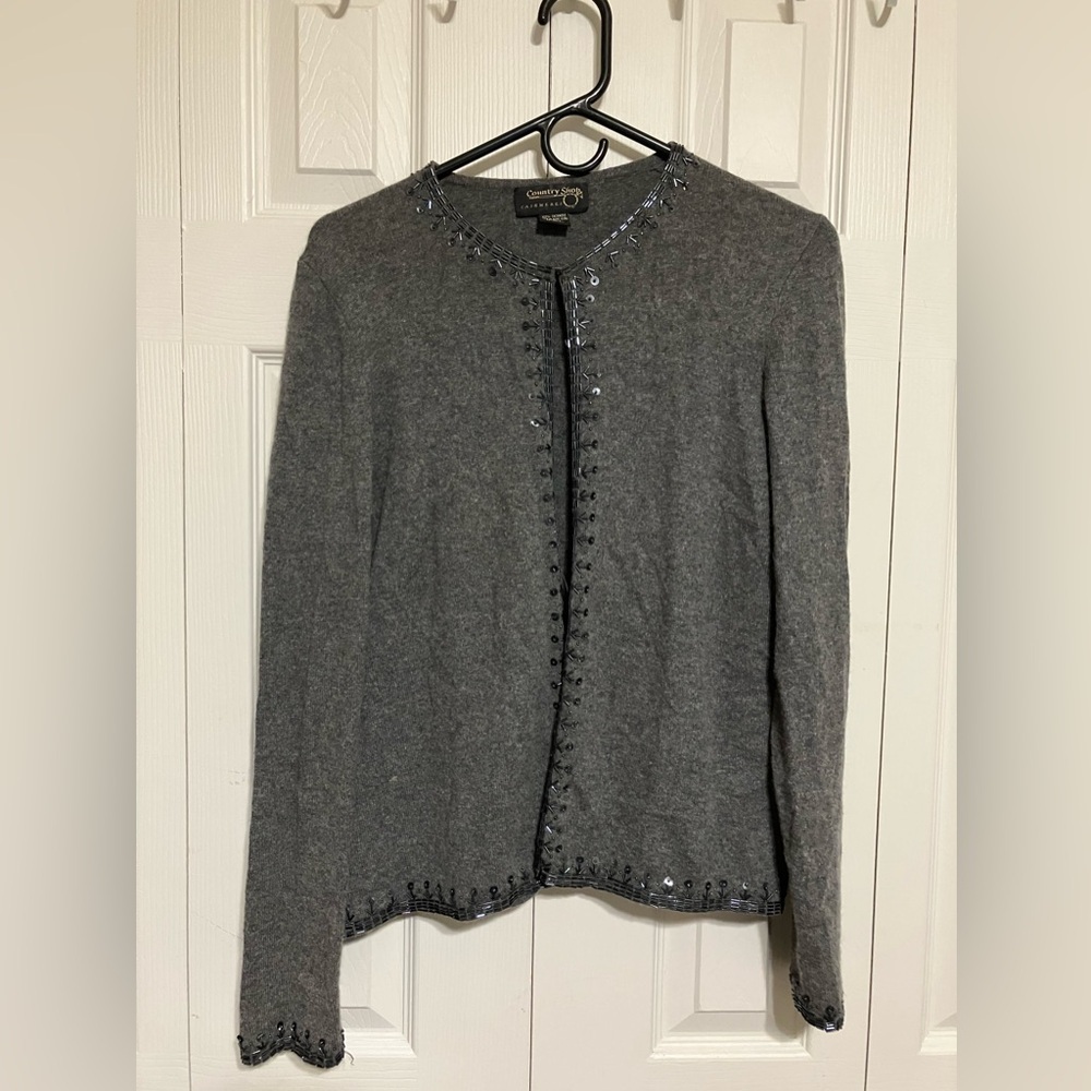 country shop cashmere Cardigan Women’s Sz L Gray‎ Office Preppy Super Soft